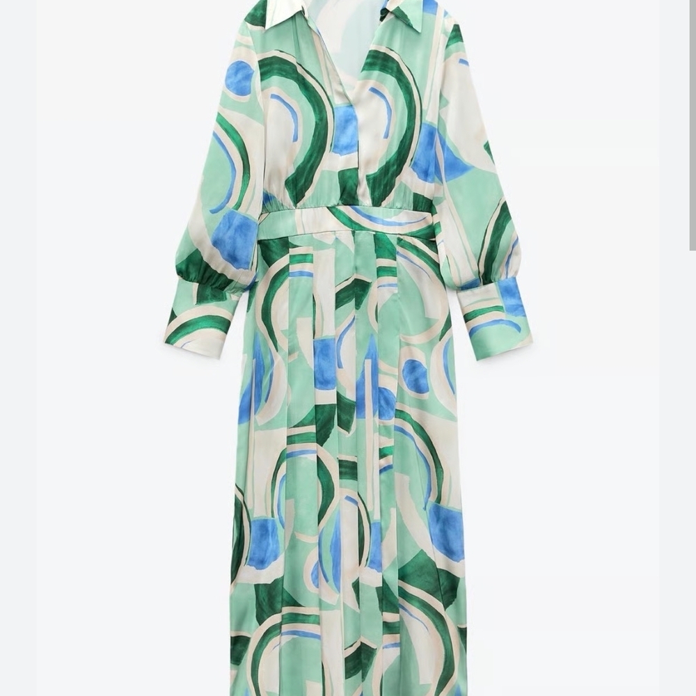 NWT Zara Multicolor Long Sleeve Silk Dress